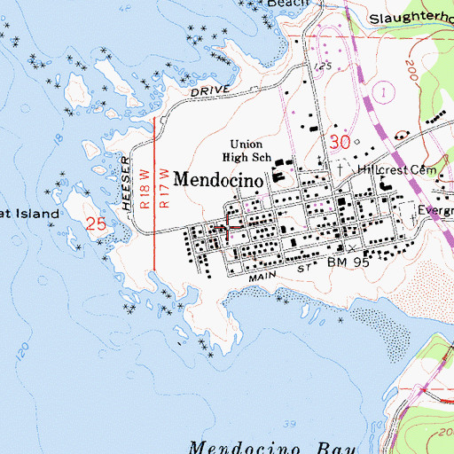 Topographic Map of Mendocino Community Library, CA