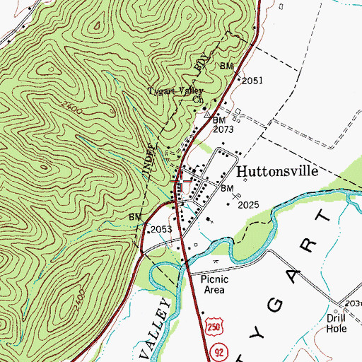 Topographic Map of Huttonsville Post Office, WV