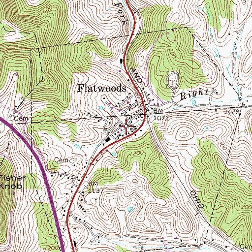 Topographic Map of Flatwoods Post Office, WV