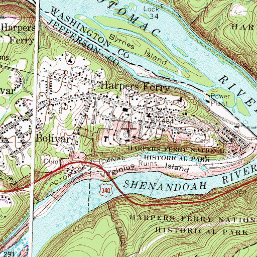 Topographic Map of Storer College (historical), WV