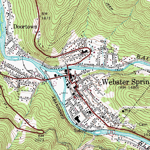 Topographic Map of Webster Springs Post Office, WV
