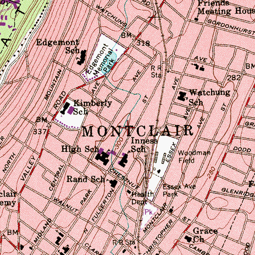 Topographic Map of Township of Montclair, NJ