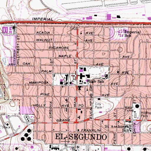 Topographic Map of El Segundo High School, CA
