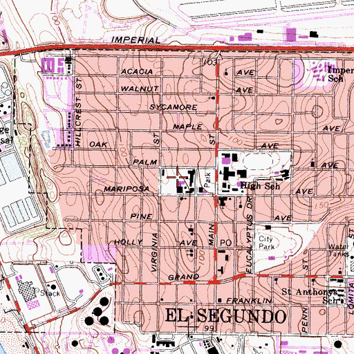 Topographic Map of El Segundo Middle School, CA