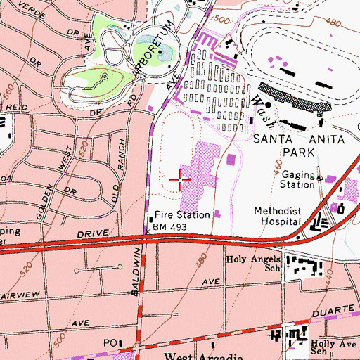 Topographic Map of Santa Anita Fashion Park Shopping Center, CA