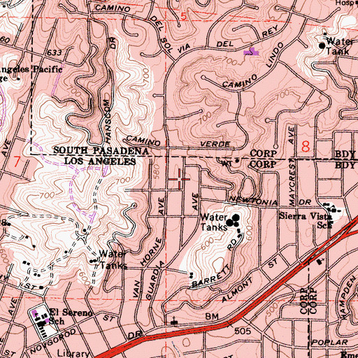 Topographic Map of El Sereno North Park, CA