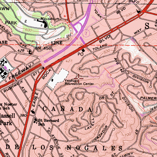 Topographic Map of Glassell Park, CA
