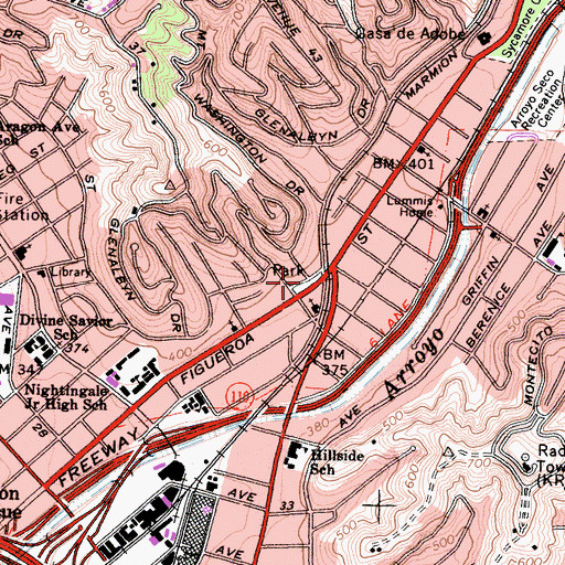 Topographic Map of Greaver Oak Park, CA