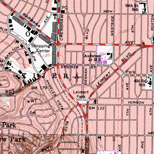 Topographic Map of Leimert Park, CA