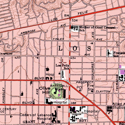 Topographic Map of Los Feliz Post Office, CA