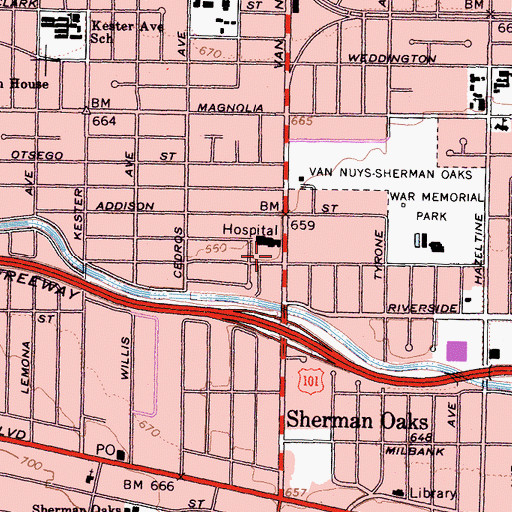 Topographic Map of Sherman Oaks Hospital, CA