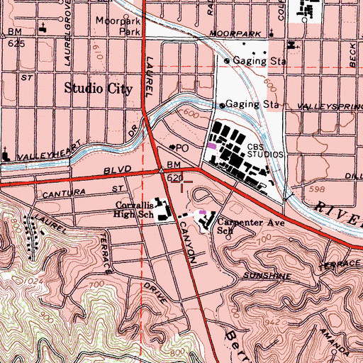 Topographic Map of Studio City Plaza Shopping Center, CA