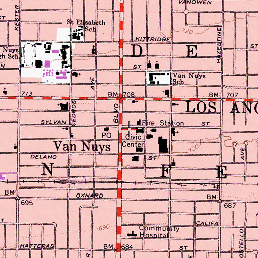 Topographic Map of Van Nuys City Hall, CA