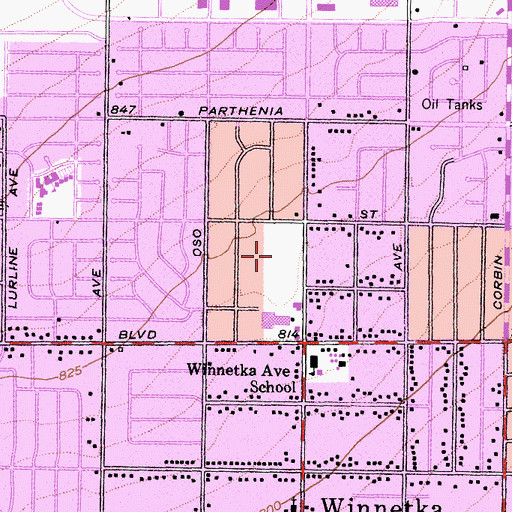 Topographic Map of Winnetka Recreation Center, CA