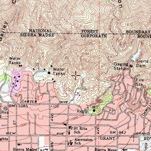 Topographic Map of Carter Debris Basin, CA
