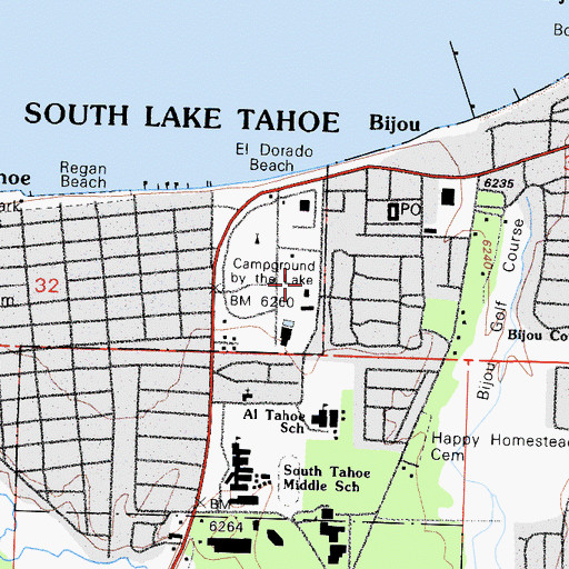 Topographic Map of South Lake Tahoe Branch El Dorado County Library, CA