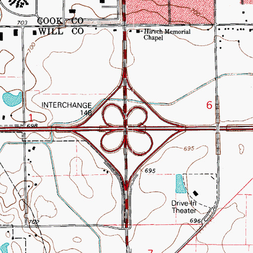 Topographic Map of Interchange 148, IL