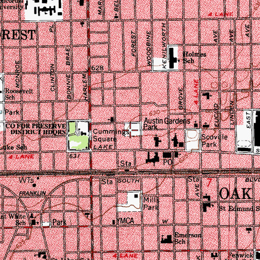 Topographic Map of Austin Gardens Park, IL