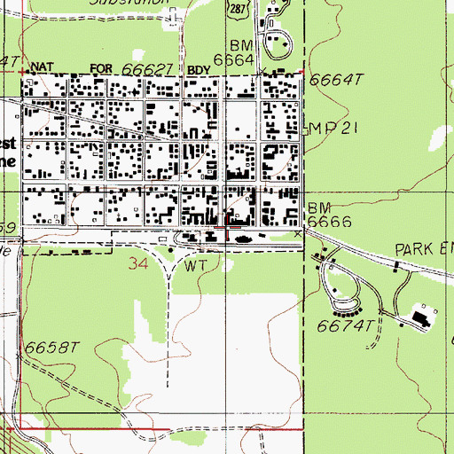 Topographic Map of West Yellowstone Visitor Information Center, MT
