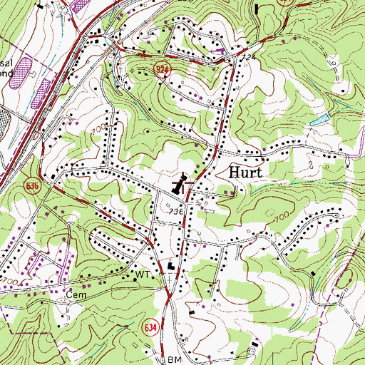 Topographic Map of John L Hurt Elementary School, VA