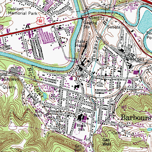 Topographic Map of Barboursville Post Office, WV