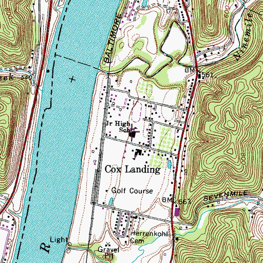 Topographic Map of Cox Landing Middle School (historical), WV