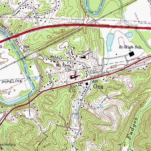 Topographic Map of Ona Elementary School, WV