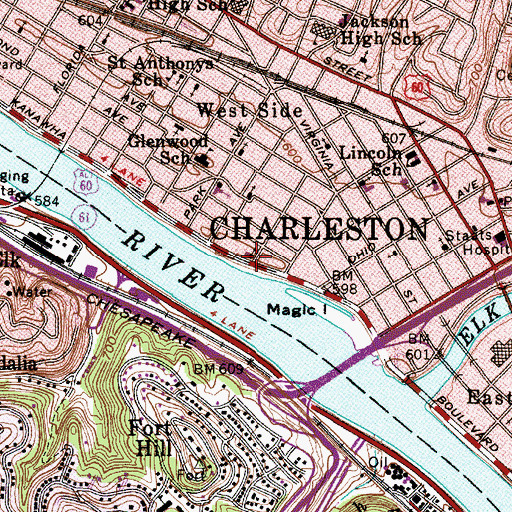 Topographic Map of Boulevard Church of Christ, WV