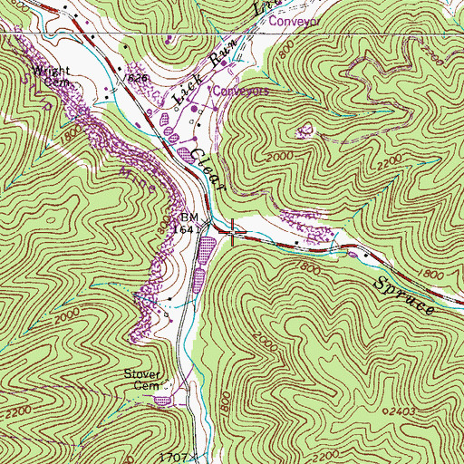 Topographic Map of Spruce School (historical), WV