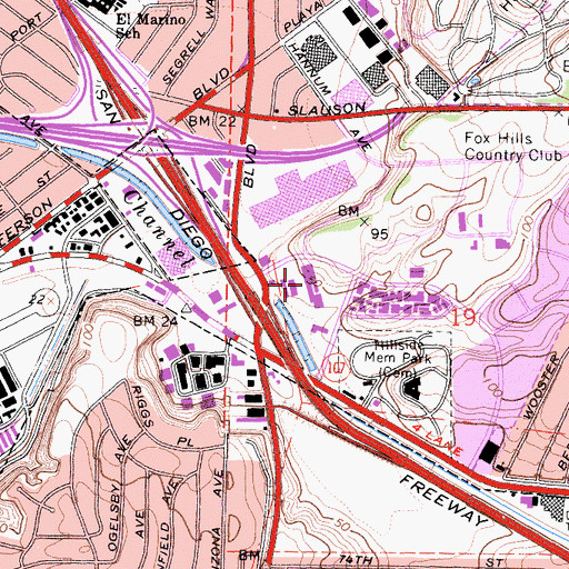 Topographic Map of Fox Hills Plaza Shopping Center, CA