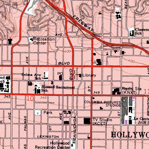 Topographic Map of Goldwyn-Hollywood Regional Branch Los Angeles Public Library, CA