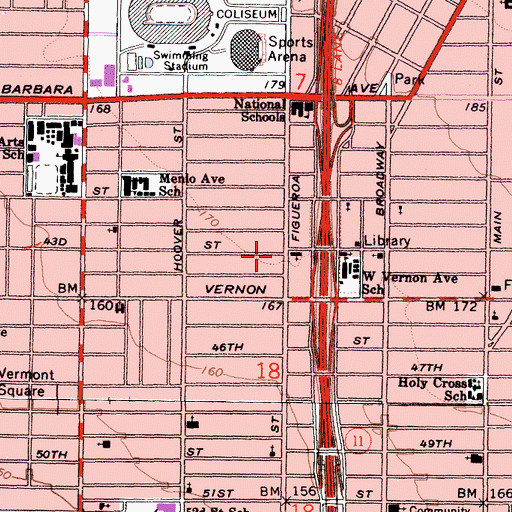 Topographic Map of Junipero Serra Branch Los Angeles Public Library, CA