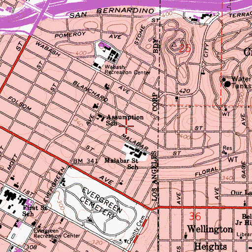 Topographic Map of First Hebrew Christian Church, CA