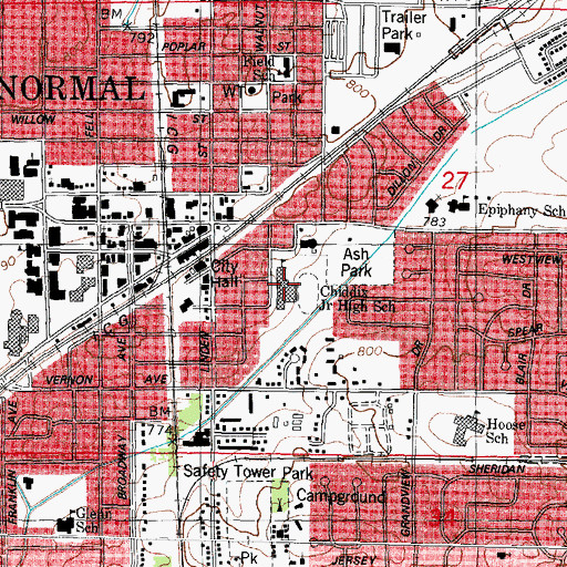 Topographic Map of Chiddix Junior High School, IL