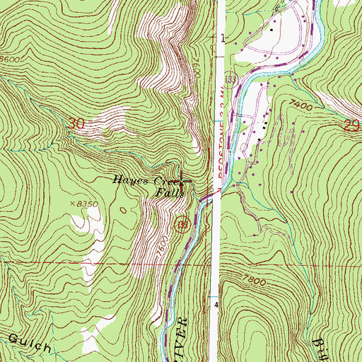 Topographic Map of Hayes Creek Falls, CO