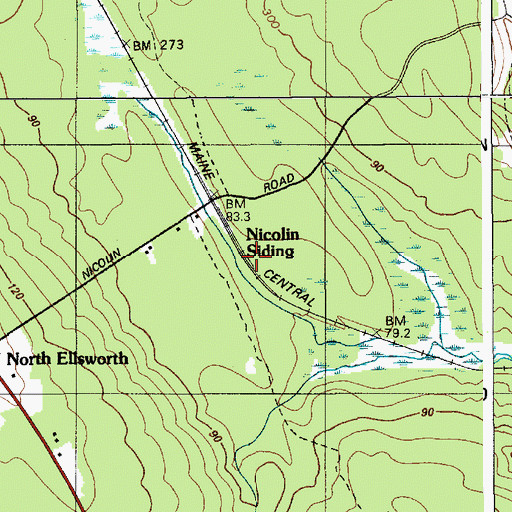 Topographic Map of Nicolin Siding, ME