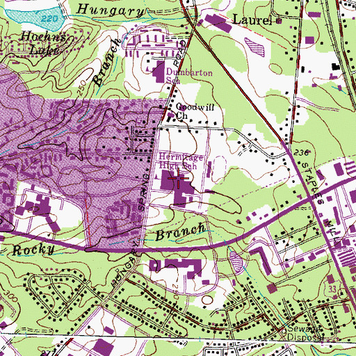 Topographic Map of Hermitage High School, VA