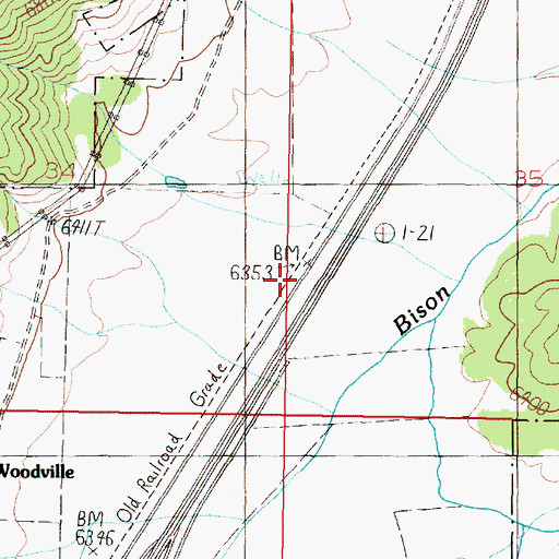 Topographic Map of Woodville Post Office (historical), MT