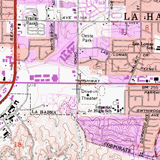 Topographic Map of La Habra Post Office, CA