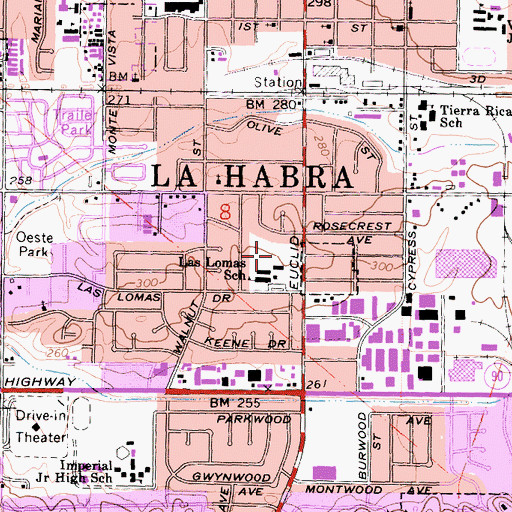 Topographic Map of Las Lomas Park, CA