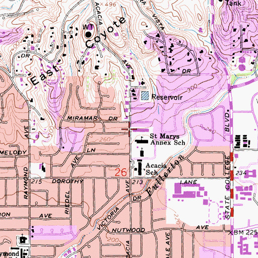 Topographic Map of Rosary High School, CA
