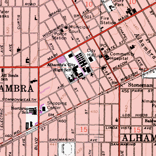 Topographic Map of Alhambra Community Gospel Church, CA