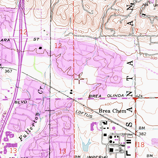 Topographic Map of Brea Country Hills Elementary School, CA