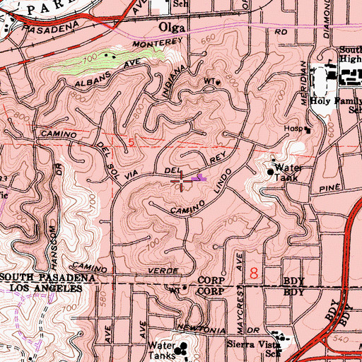 Topographic Map of Monterey Hills Elementary School, CA