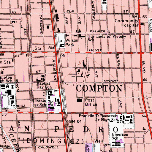 Topographic Map of Saint Peters United Methodist Church, CA