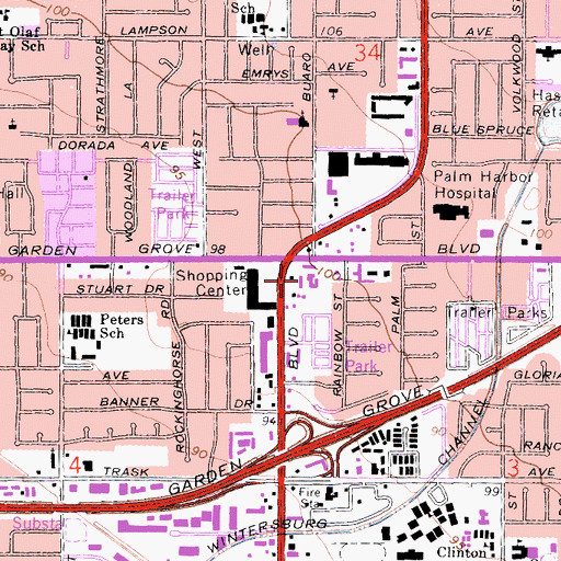 Topographic Map of Garden Grove Shopping Center, CA