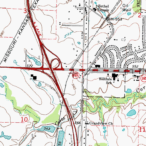 Topographic Map of Grandview Center, OK