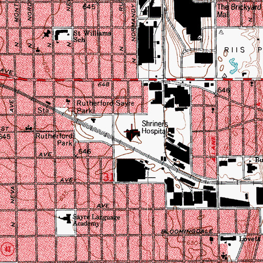 Topographic Map of Shriners Hospital for Children Chicago, IL