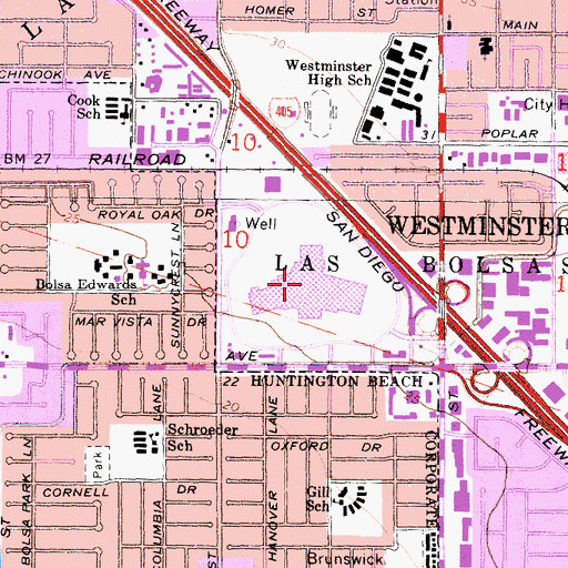 Topographic Map of Westminster Mall Shopping Center, CA