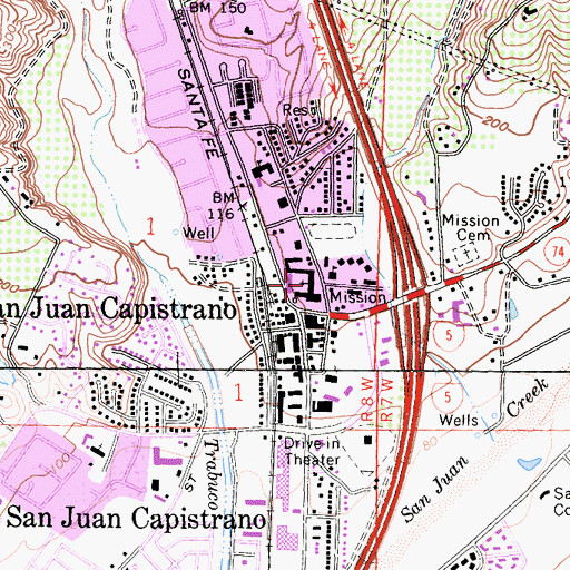 Topographic Map of Mission San Juan Capistrano, CA